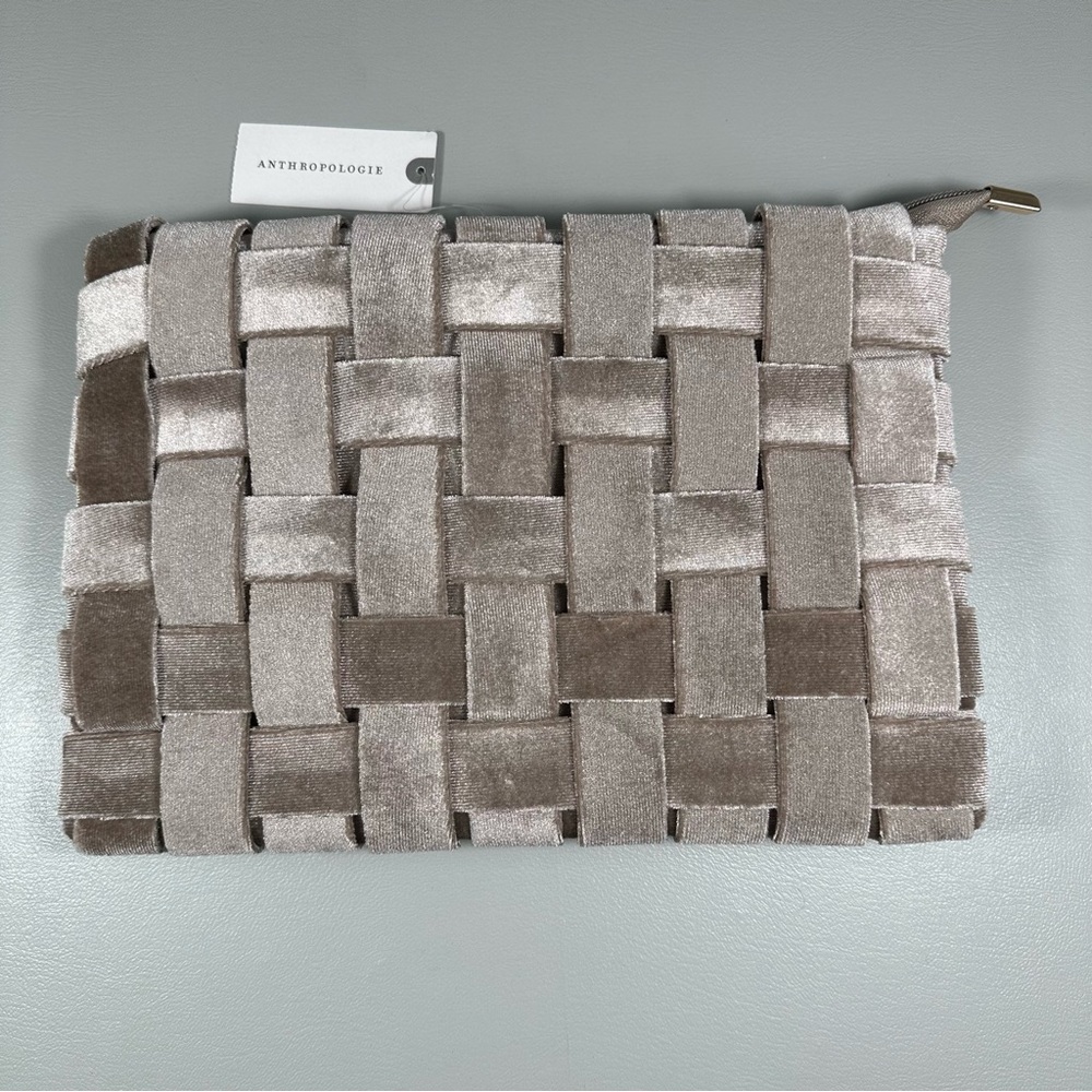 Anthropologie Cream Tan Woven Velvet Lindy Clutch